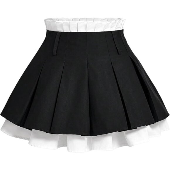 Women's Color Block High Waisted Skirt Double Layer Pleated Y2k Mini Skirts XS b - Picture 1 of 7